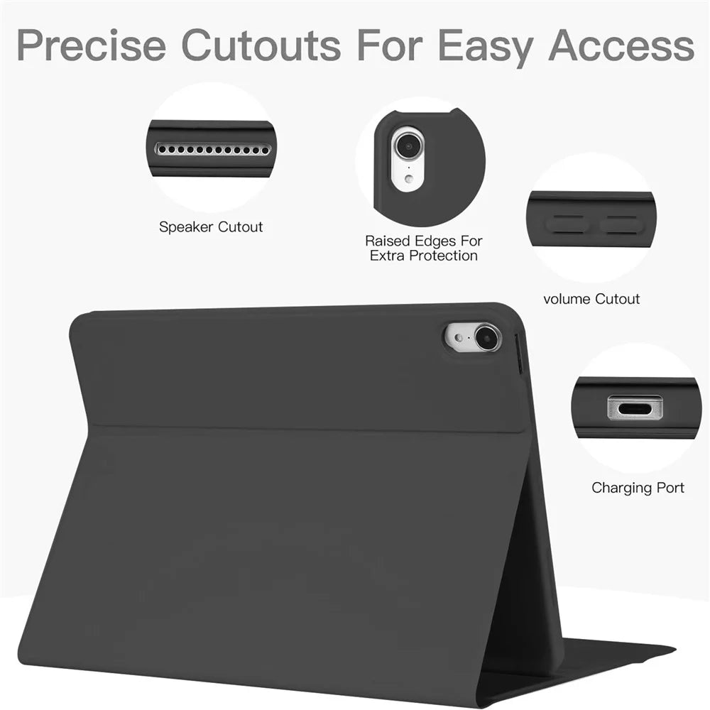 For iPad (2025)  /  iPad 10.9 (2022) Skin-touch Leather Protective Case with X7 Touchpad Bluetooth-compatible Keyboard - Black - 3
