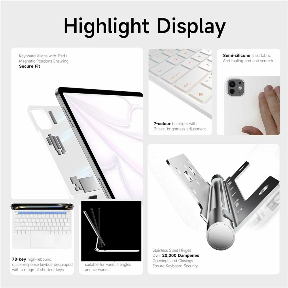 Floating Magnetic Keyboard Case for iPad Air 11 (2024) / Air (2022) / Air (2020) / iPad Pro 11 (2022) / (2021) / (2020) / (2018) - White - 4