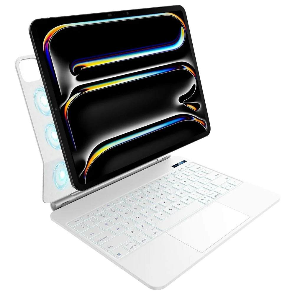 For iPad Pro 13 (2025) / (2024) Bluetooth-compatible Keyboard Leather Case Floating Magnetic Keyboard with Touchpad - White - 1