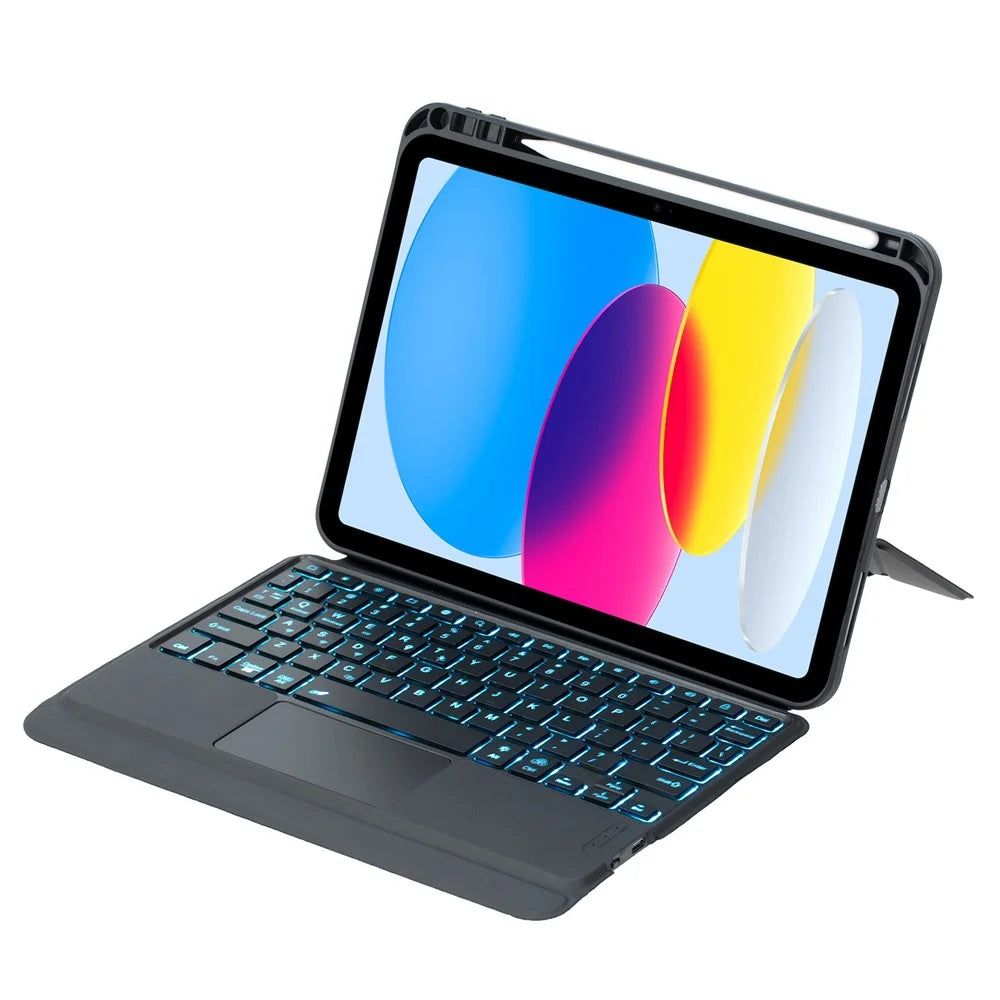 For iPad (2025) / iPad 10.9 (2022) Detachable Bluetooth-compatible Keyboard Stand Case with Touchpad and Backlit - Black - 2