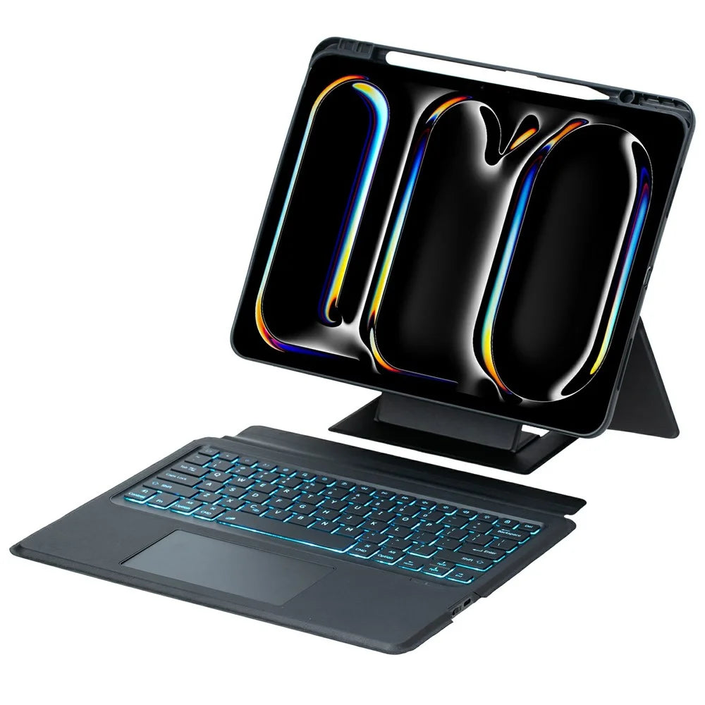 For iPad Pro 13 (2025) / (2024) Detachable Bluetooth-compatible Keyboard Stand Case with Touchpad and Backlit - Black - 1