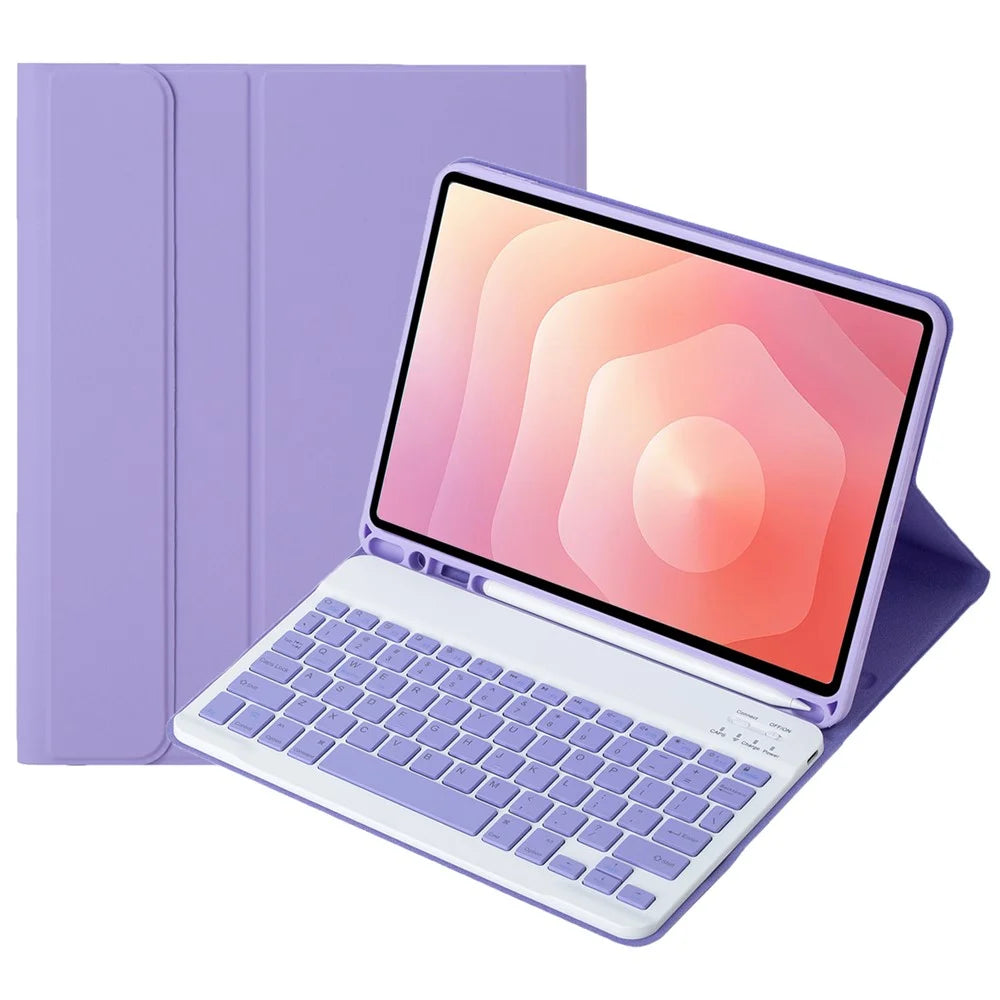A730B For Samsung Galaxy Tab S11 Detachable Leather Case Bluetooth-Compatible Keyboard with Pen Slot - Lilac Purple - 1
