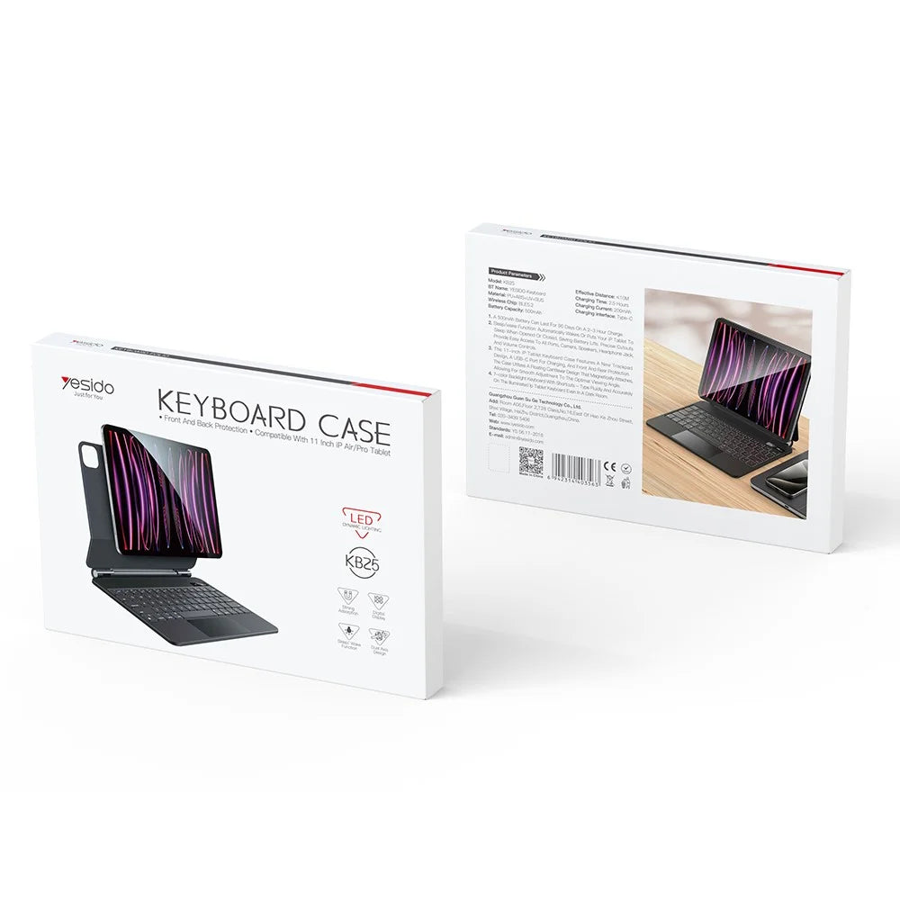 YESIDO KB25 Magnetic Floating Magnetic Keyboard Case for iPad Pro 11 (2022) / (2021) / (2020) / (2018) / iPad Air (2022) / (2020) Dual Axis Rotation - 6