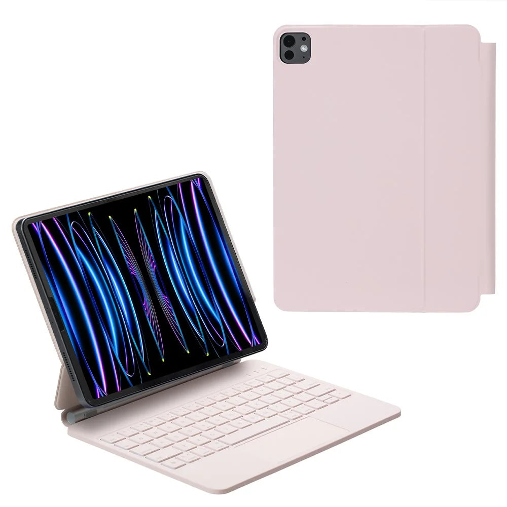 For iPad Air 13 (2026) / (2025) / (2024) / Pro 12.9 (2022) / (2021) / (2020) / (2018)  Magnetic Floating Magnetic Keyboard with PU Tablet Case - Pink - 1