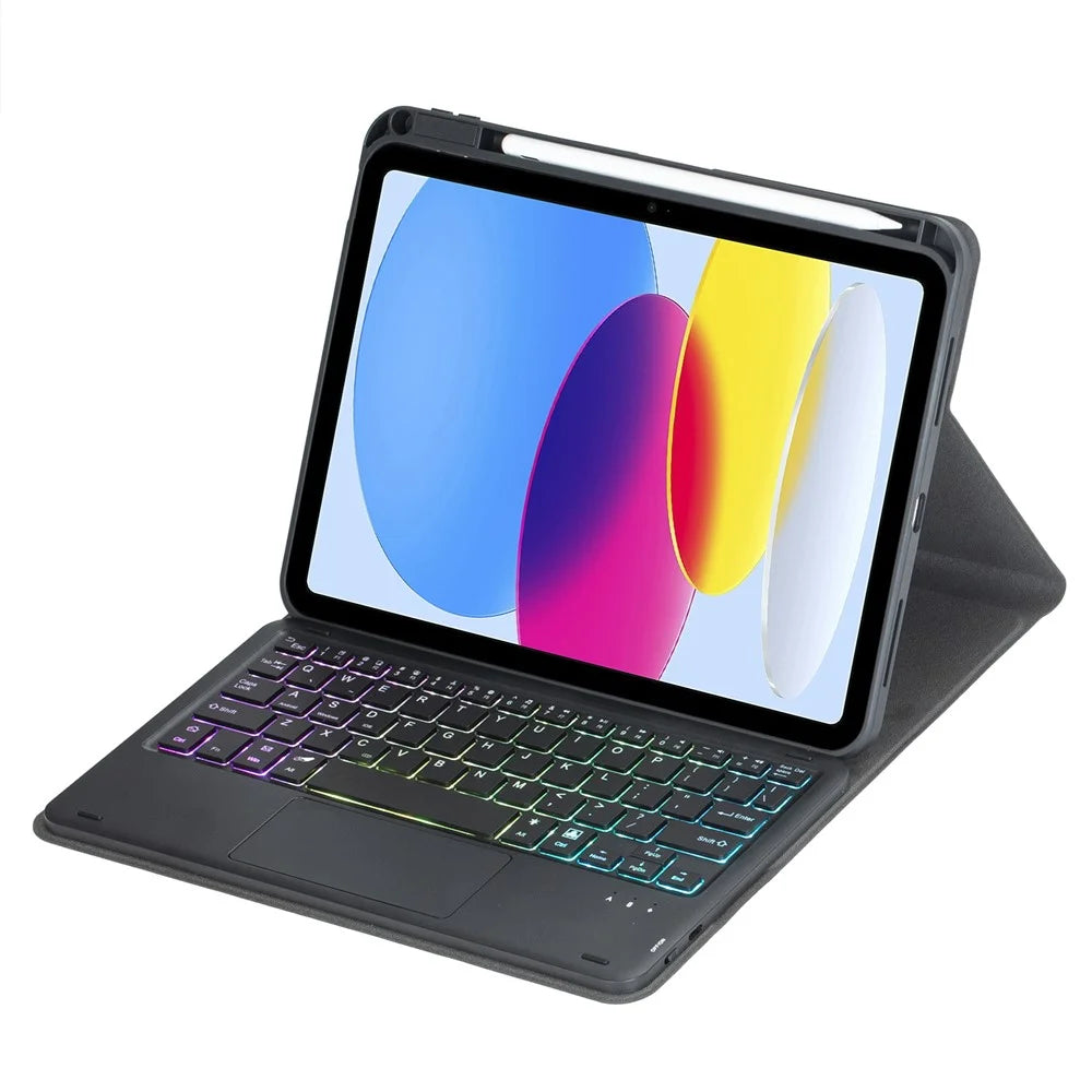 L10B-AS For iPad (2025) / iPad 10.9 (2022) 360 Degree Rotating Clear Acrylic Case Bluetooth-compatible Keyboard Cover with Touchpad and Backlit - Black - 3
