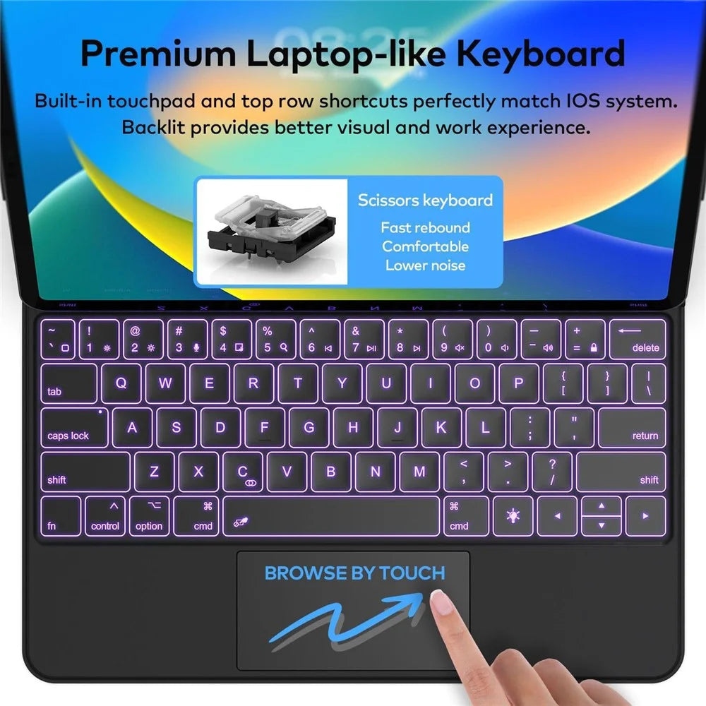 HB358 Magnetic Floating Bluetooth-compatible Keyboard Case with Backlit for iPad Air 13 (2026) / (2025) / (2024) /  iPad Pro 12.9 (2022) / (2021) / (2020) / (2018) - Black - 4
