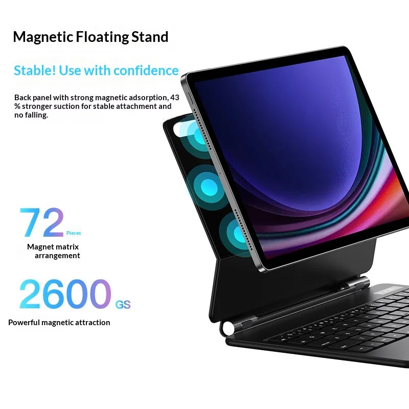 Magnetic Floating Bluetooth-compatible Keyboard for Samsung Galaxy Tab S11/S10 FE/S9/S8/S7 Keyboard Case - Black - 2