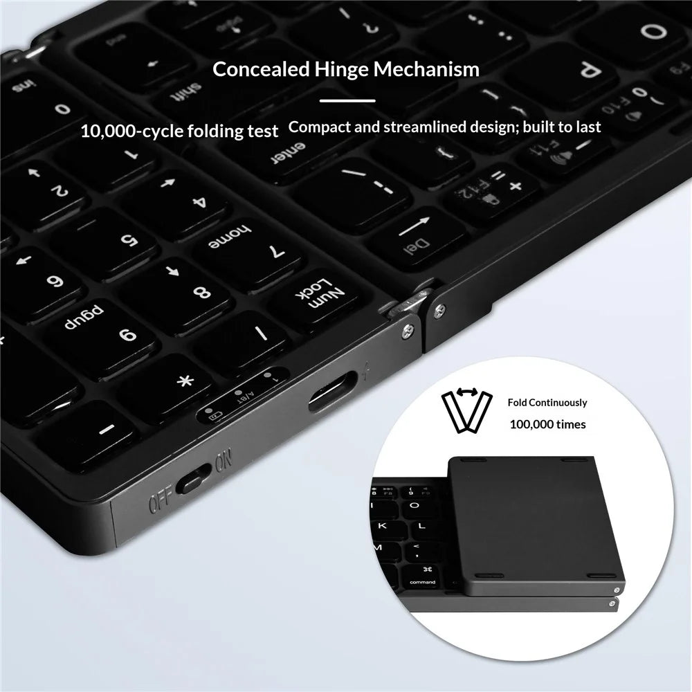 B089T 81-Key Tri-Fold Bluetooth-compatible Keyboard with Numeric Keypad Built-in Bracket for Phone Tablet Laptop - Black - 3