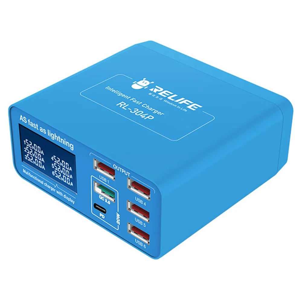 RELIFE RL-304P 6-Port Intelligent QC 3.0 PD Fast Charging Charger with Digital Display - 1
