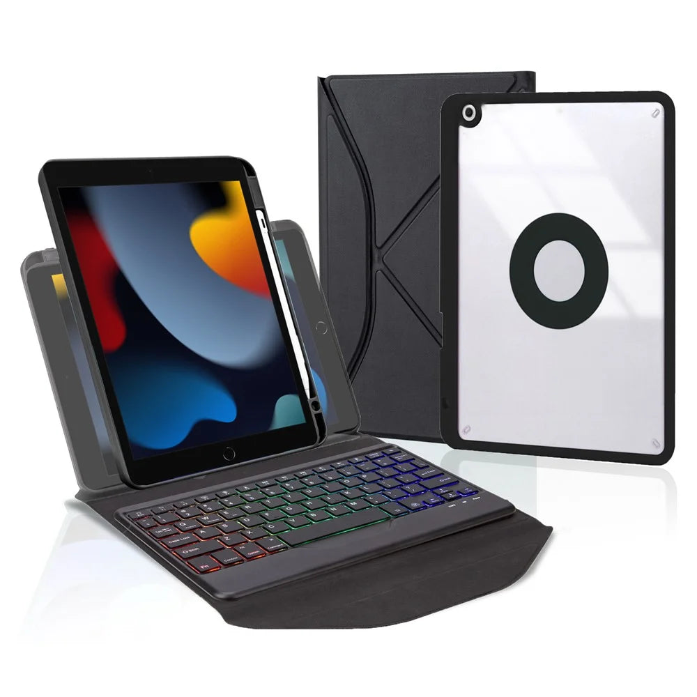 Z102BS For iPad 10.2 (2021)/(2019)/(2020) Detachable Bluetooth-compatible Keyboard Case with 3-Color Backlit Shockproof Tablet Protector Built-in Pencil Slot - Black - 1