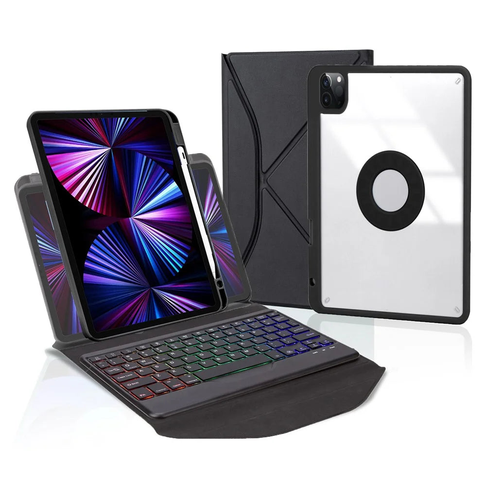 Z11BS For iPad Pro 11 (2018) / (2020) / (2021) 3-Color Backlit Bluetooth-compatible Keyboard Case Anti-Drop Protective Cover Pencil Slot Design Tablet Case - Black - 1