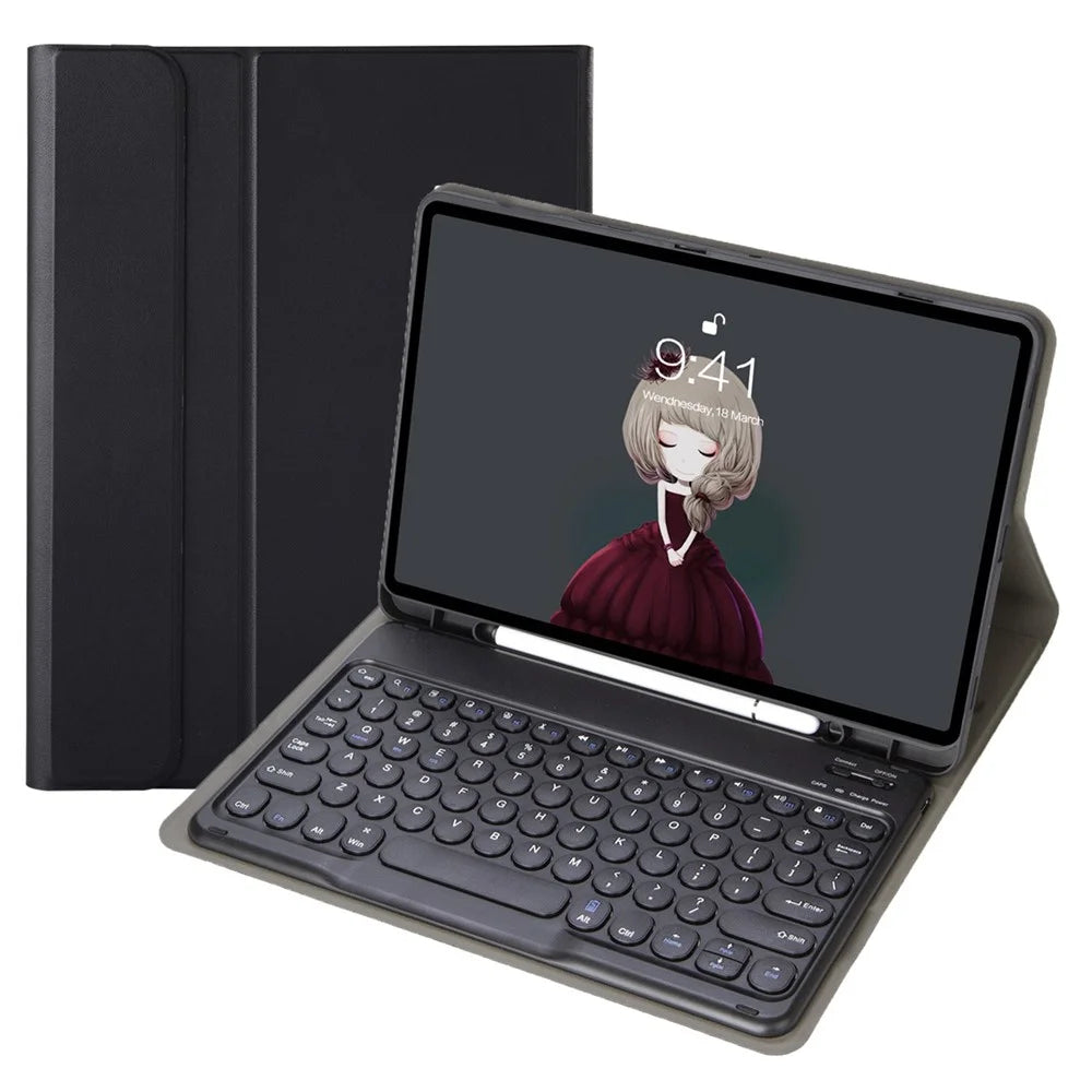 YT102B For iPad 10.2 (2019) / (2020) / (2021)  /  iPad Air 10.5 inch (2019)  /  iPad Pro 10.5-inch (2017) Shockproof Case with Bluetooth-compatible Keyboard Leather Cover with Pen Slot / Stand - Black - 3