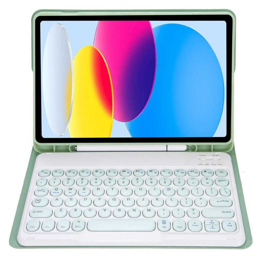 YA10B for iPad (2025) / 10.9 (2022) Leather + TPU Tablet Shockproof Stand Cover with Round Keys Bluetooth-Compatible Keyboard - Light Green - 2