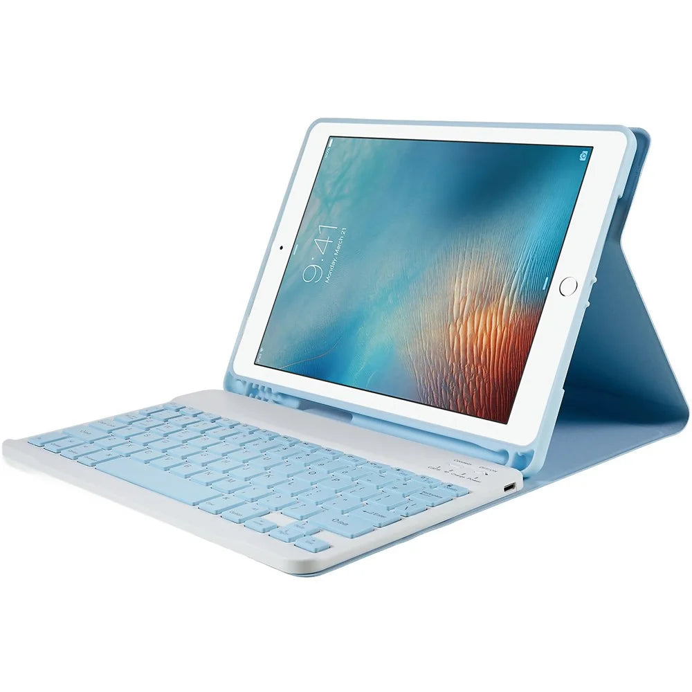 For iPad Air (2013) / Air 2  /  iPad Pro 9.7 inch (2016)  /  iPad 9.7-inch (2017) / (2018) Smart Keyboard Case with PU Leather Protector Bluetooth-compatible Keyboard Shockproof Case - Blue - 6