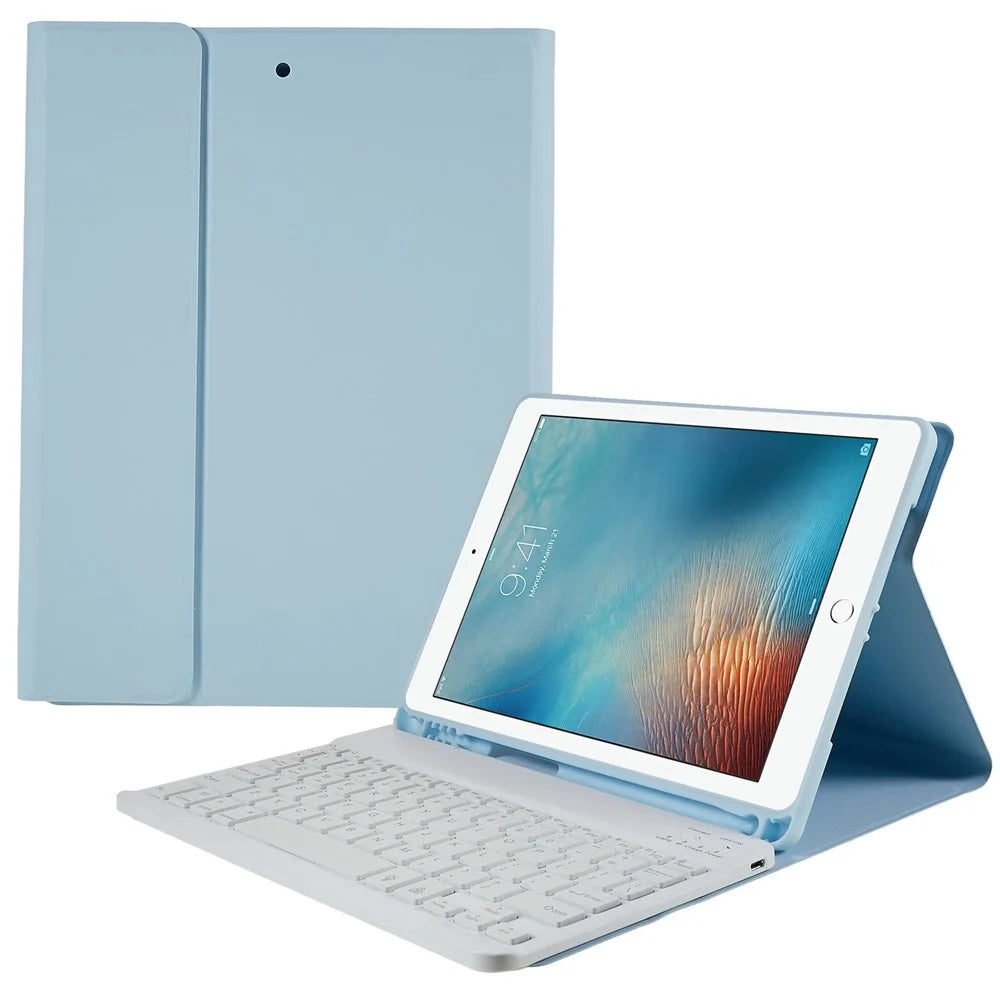 SK-9709 For iPad Air (2013) / Air 2  /  iPad Pro 9.7 inch (2016)  /  iPad 9.7-inch (2017) / (2018) Colorful Backlit Smart Keyboard Case with Leather Folio Flip Cover Bluetooth-compatible Keyboard Shockproof Case - Blue - 1