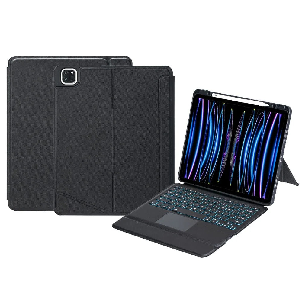 A129-AS for iPad Pro 12.9-inch (2018) / (2020) / (2021) / (2022) Backlit Touchpad Keyboard Case Pen Holder PU Leather Kickstand Cover with Detachable Bluetooth-compatible Keyboard - 1