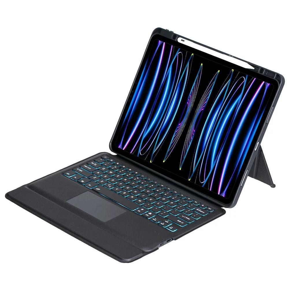 A129-AS for iPad Pro 12.9-inch (2018) / (2020) / (2021) / (2022) Backlit Touchpad Keyboard Case Pen Holder PU Leather Kickstand Cover with Detachable Bluetooth-compatible Keyboard - 2