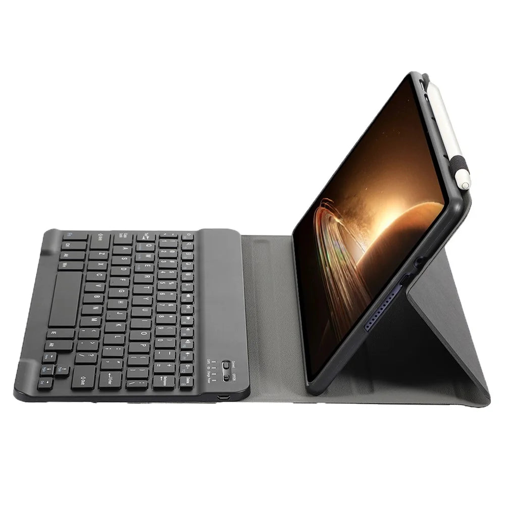 OP13 For Oppo Pad 2 Soft Tablet Case with Bluetooth-compatible Keyboard Stand Leather Cover - Black - 4