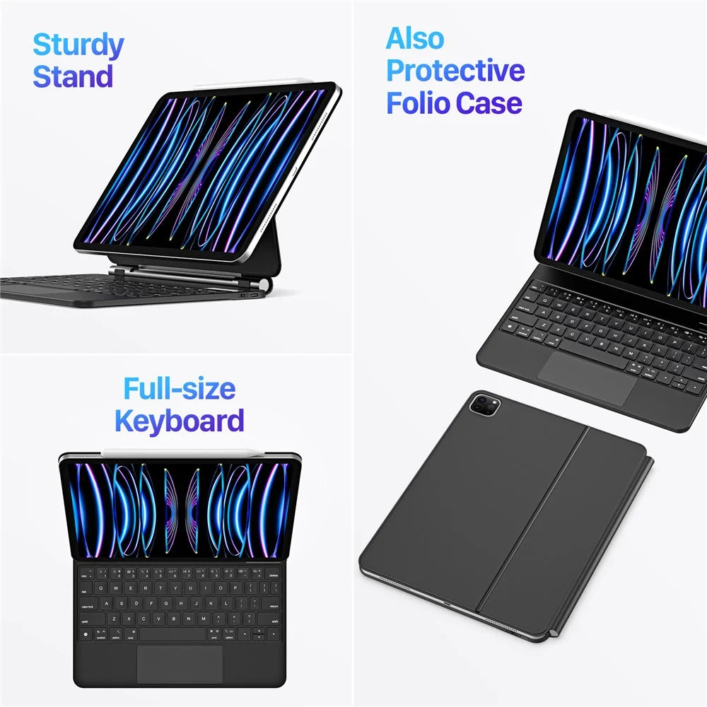 DUX DUCIS Tablet Case For iPad Air 11 (2026) / (2025) / (2024) / Air (2020) / (2022) / Pro 11 (2018) / (2020) / (2021) / (2022) Stand Cover Keyboard - Black - 7