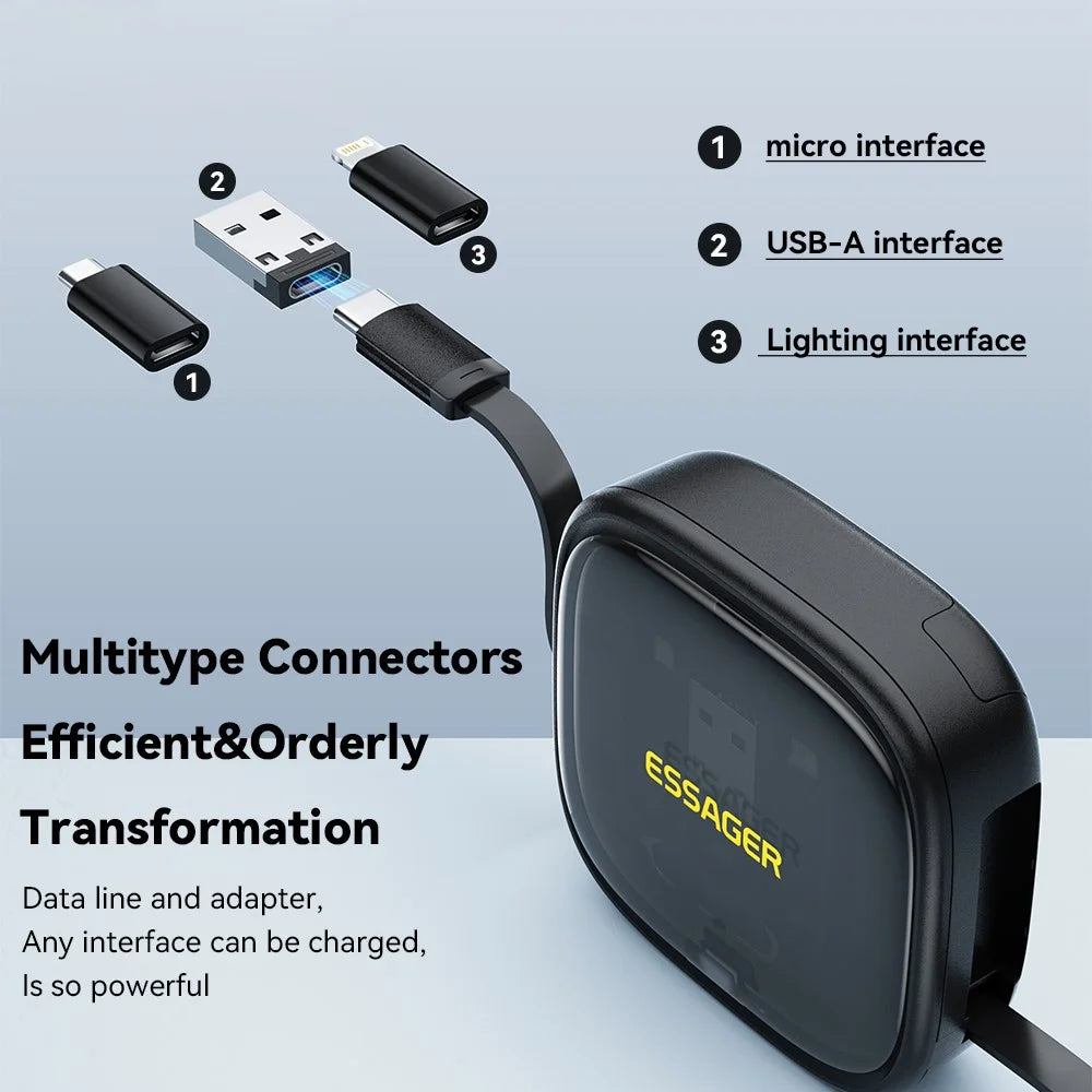 ESSAGER Integrated USB-C Adapter Cable Kit Charging Cable Case Convertor Contains Card Slot Phone Holder Design for Traveling - Black - 4