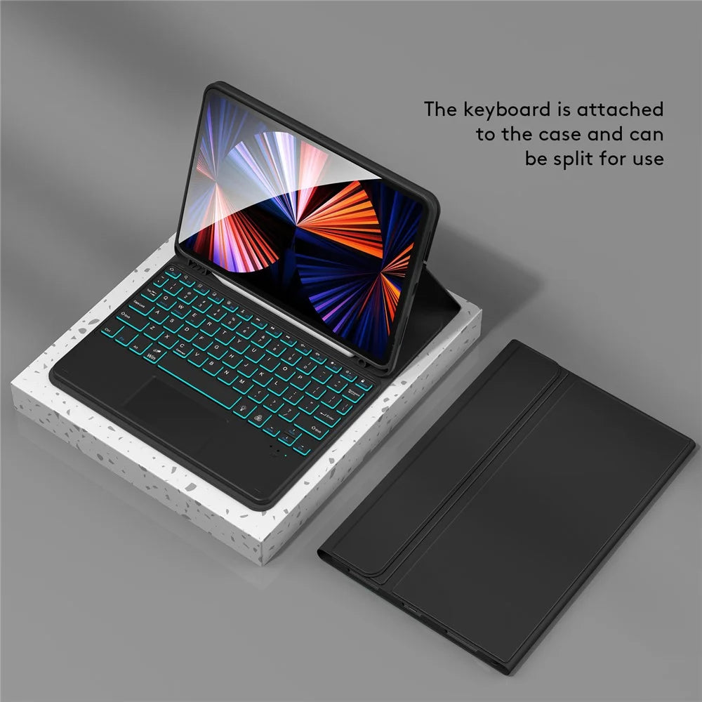 TP-1099 For iPad (2025) / 10.9 (2022) Touchpad Bluetooth-Compatible Keyboard Case with Backlit, PU+PC Pen Slot Tablet Case - 2