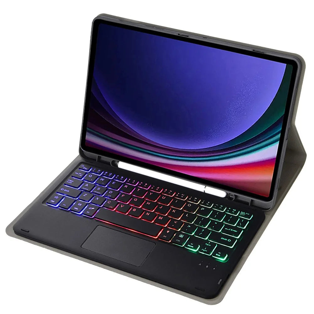 A09B-AS For Samsung Galaxy Tab A9+ X210 X215 X216 Leather Cover + Touchpad Bluetooth-compatible Keyboard with Backlight and Pen Slot - Black - 2