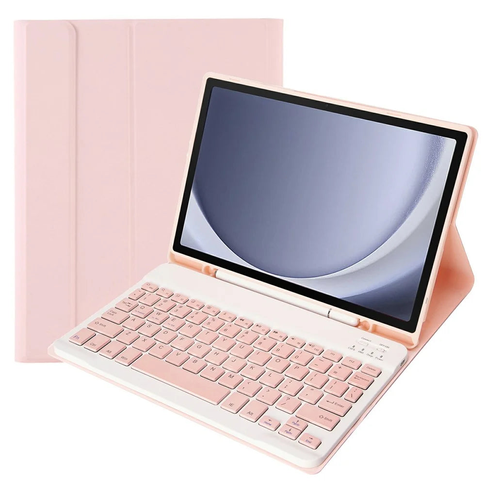 A09B For Samsung Galaxy Tab A9+ X210 X215 X216 Bluetooth-compatible Keyboard Case PU+TPU Protective Cover with Pencil Slot - Pink - 1