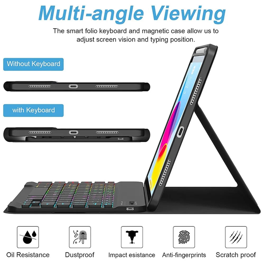 UP-1099 For iPad (2025) / 10.9 (2022) Shockproof Tablet Case with Backlit Bluetooth-Compatible Keyboard - 2
