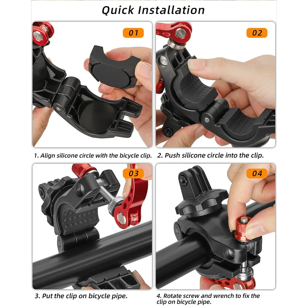 SUNNYLIFE ZJ758 DJI Action 4 / GoPro 12 Bike Mount 360-Degree Rotation Handlebar Camera Holder - 6