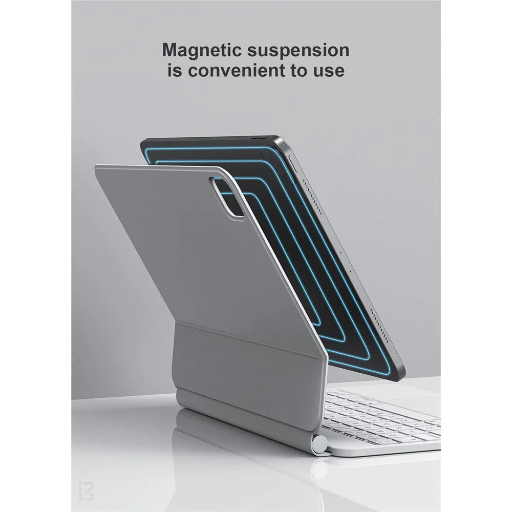 BENWIS ID-MKB For iPad Pro 12.9 (2022) / (2021) / (2020) / (2018) Magnetic Suspension Leather Tablet Stand Case Bluetooth-compatible Keyboard - White - 5