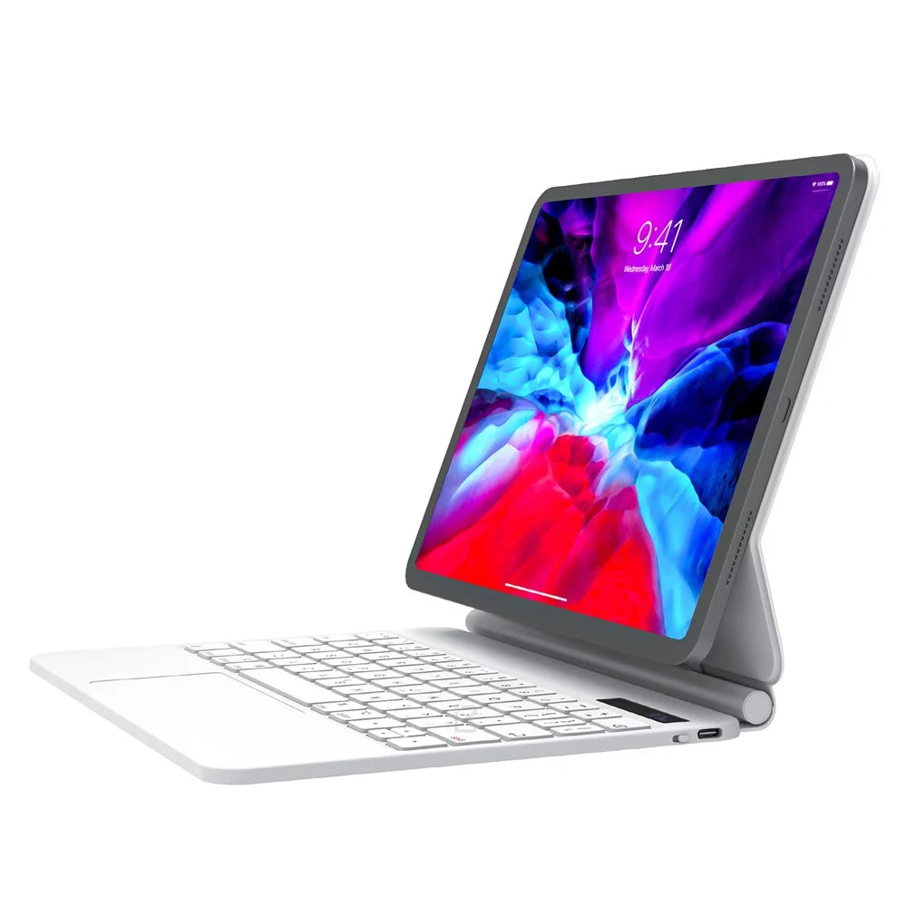 BENWIS ID-MKB For iPad Pro 11-inch (2018) / (2020) / (2021) / (2022) Bluetooth-compatible Keyboard Magnetic Suspension Leather Tablet Case - White - 1