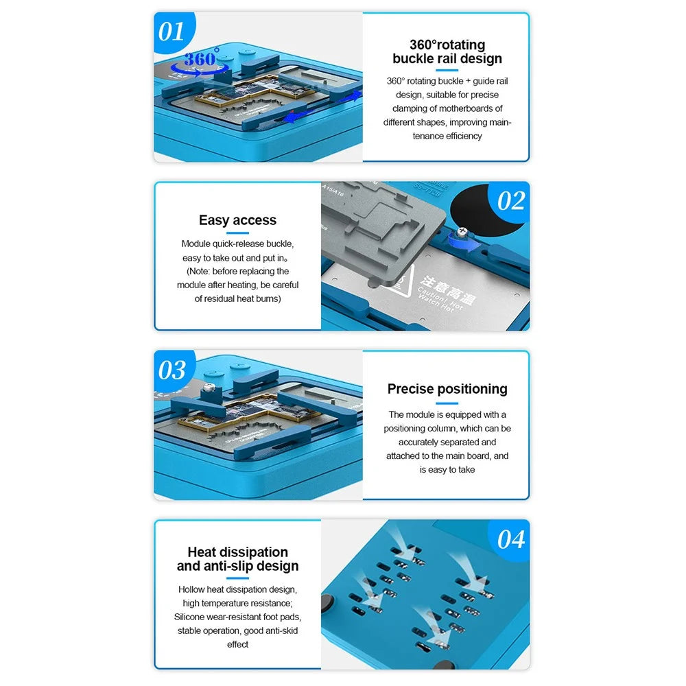 SUNSHINE SS-T12B 9 in 1 Smart Repair Heating Platform Kit Motherboard Layering Tinning Desoldering - US Plug - 5