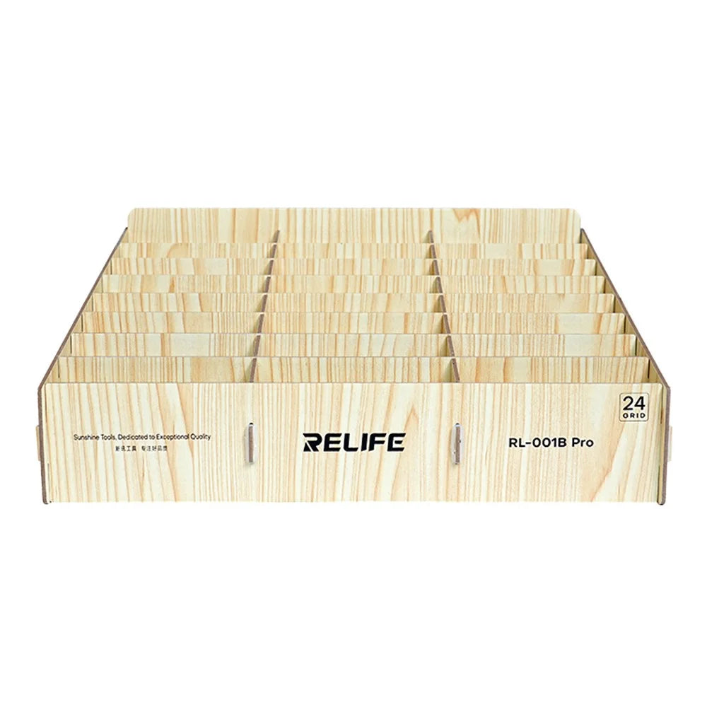 RELIFE RL-001B Pro 24 Grid Phone Management Box  /  Wooden Storage Organizer  /  Multi-Compartment Device Holder - 6