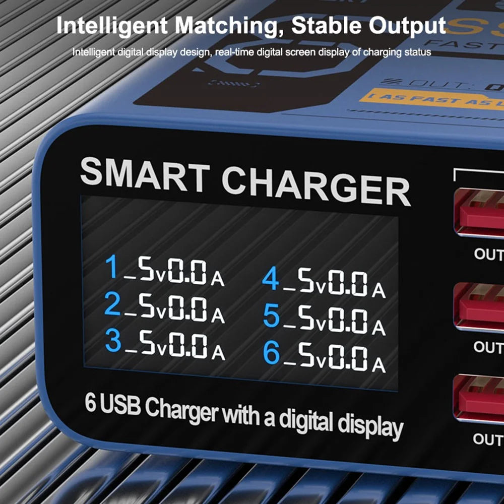 SUNSHINE SS-304Q 6-Port USB Charger Smart Digital Display Fast Charging Desktop Charging Station - Blue  /  US Plug - 7