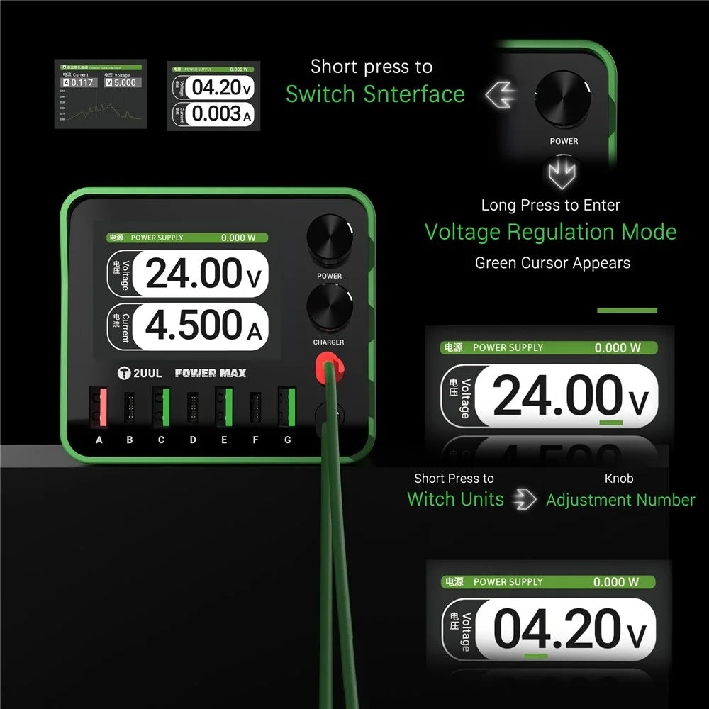 2UUL PC01 Power Max Multi-Port Charger 200W Adjustable Voltage Power Supply Wireless Charging Repair Station - 6