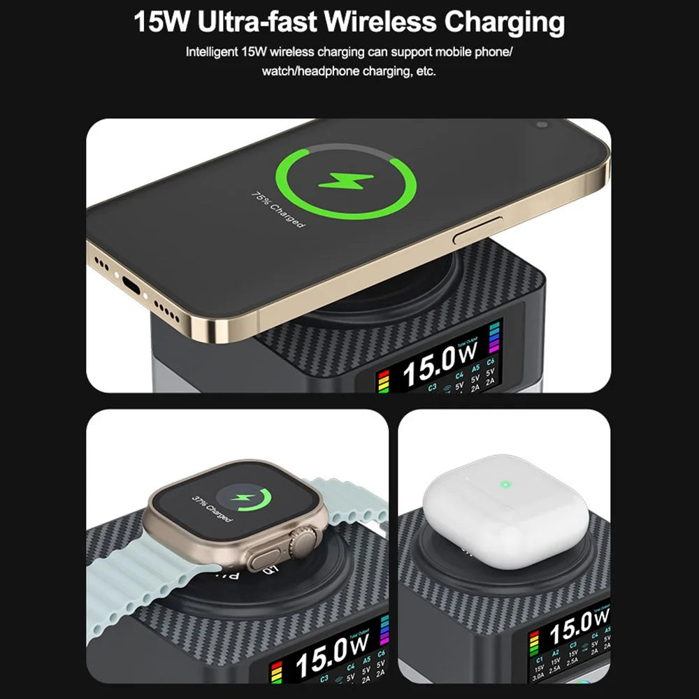 RELIFE Q7 6-Port 80W Intelligent Charger with LCD Screen Power Distribution for Electronic Devices - EU Plug - 6