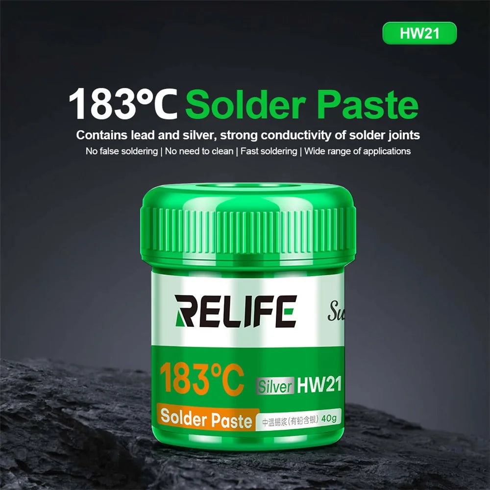 RELIFE HW21 Medium Temperature Solder Paste 40G  /  183-Degree Melting Point for Electronics Soldering (Containing Leaded Silver) - 2