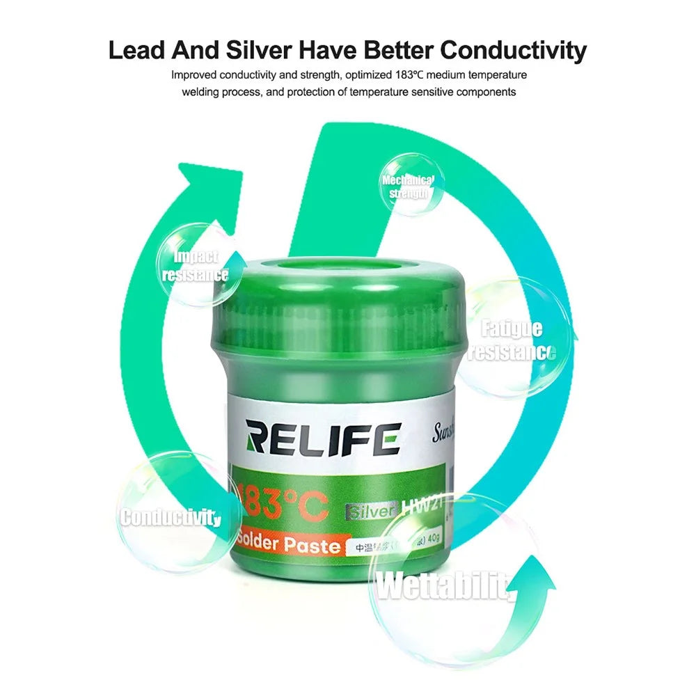 RELIFE HW21 Medium Temperature Solder Paste 40G  /  183-Degree Melting Point for Electronics Soldering (Containing Leaded Silver) - 3