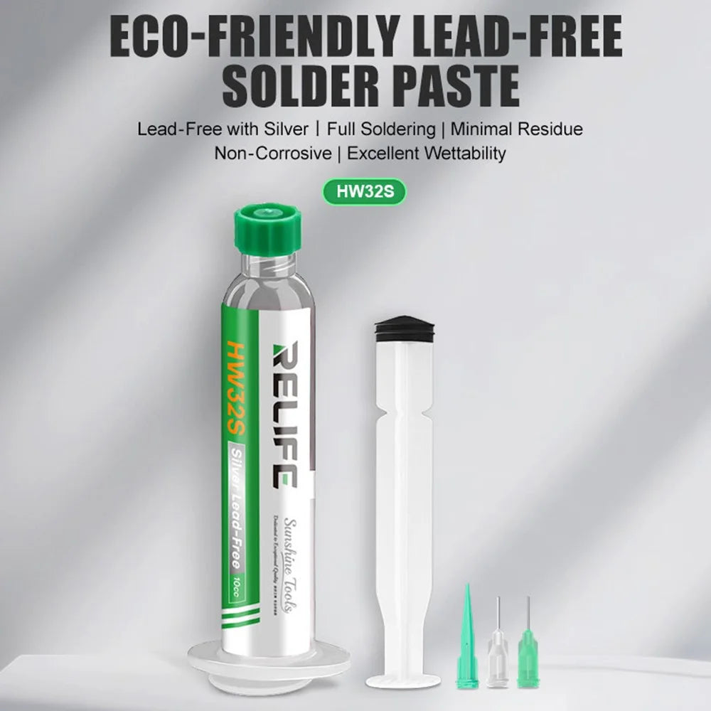 RELIFE HW32S Eco Friendly 10CC Lead Free Solder Paste with Syringe for PCB Repair - 3