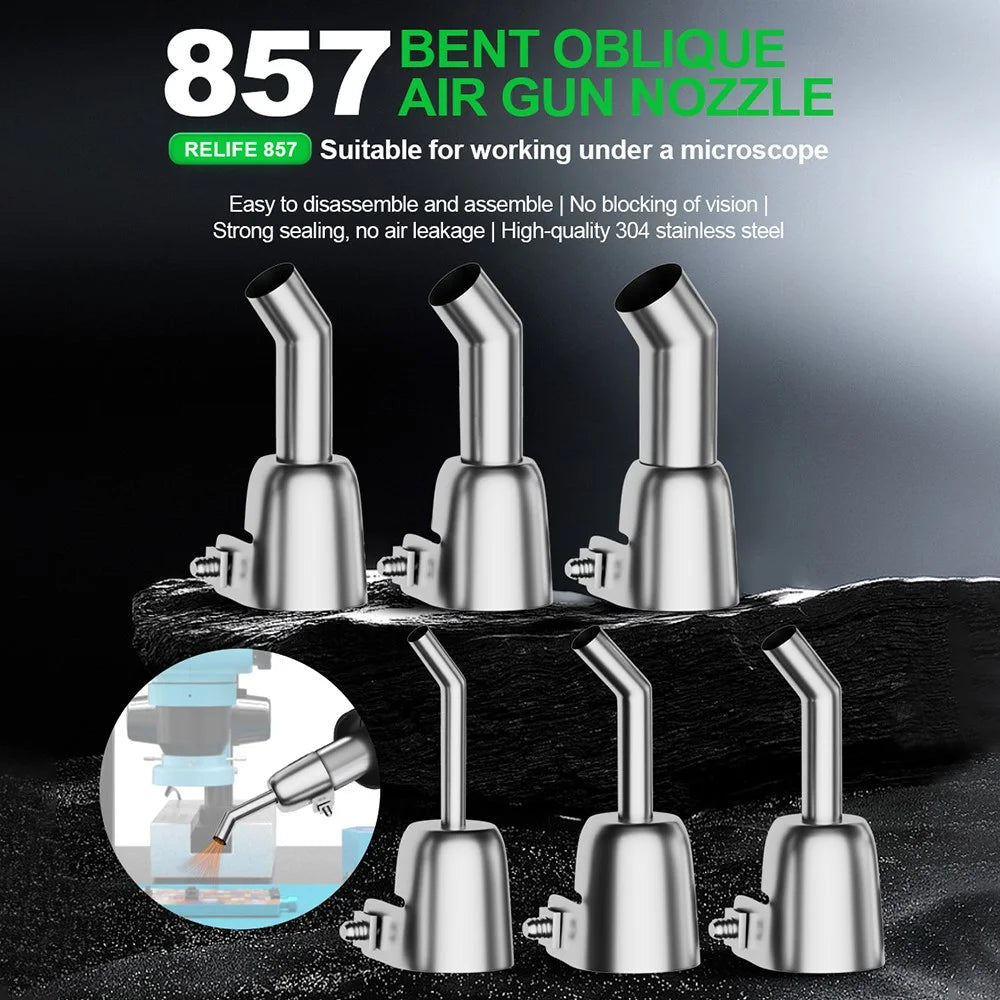 RELIFE 857 Series Hot Air Gun Nozzle 45 Degree Oblique Stainless Steel Curved Nozzle - 4mm - 2