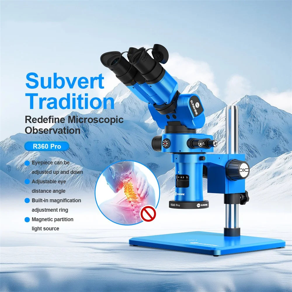 SUNSHINE R360 Pro Rotating Stereo Microscope 0.7-5.8X Magnification Microscope for Electronics Repair - 5