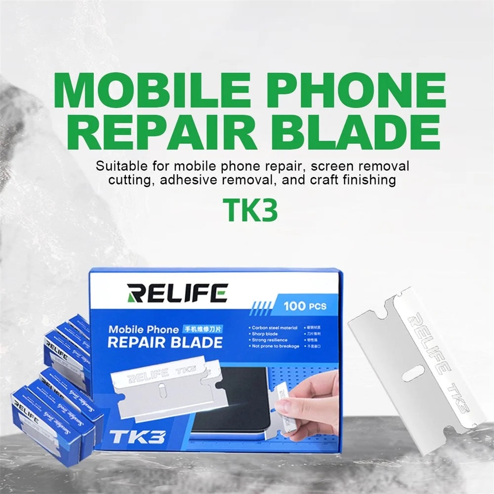 RELIFE TK3 100Pcs Mobile Phone Repair Blades Ultra-Thin Carbon Steel Cutting Tools for Screen Removal  /  Adhesive Removal - 2
