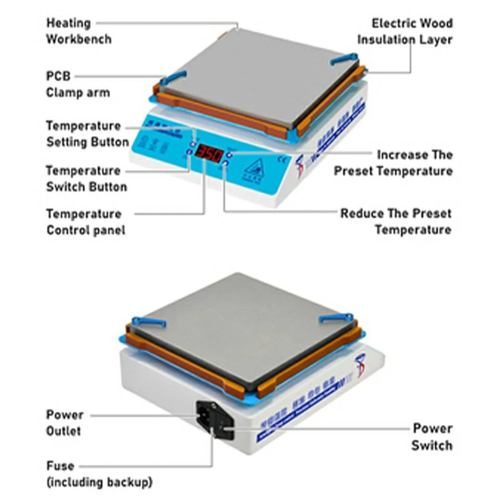 YYD YD616 520W Intelligent Heating Platform PCB Preheating Station for Electronics Repair, EU Plug  /  220V - 6