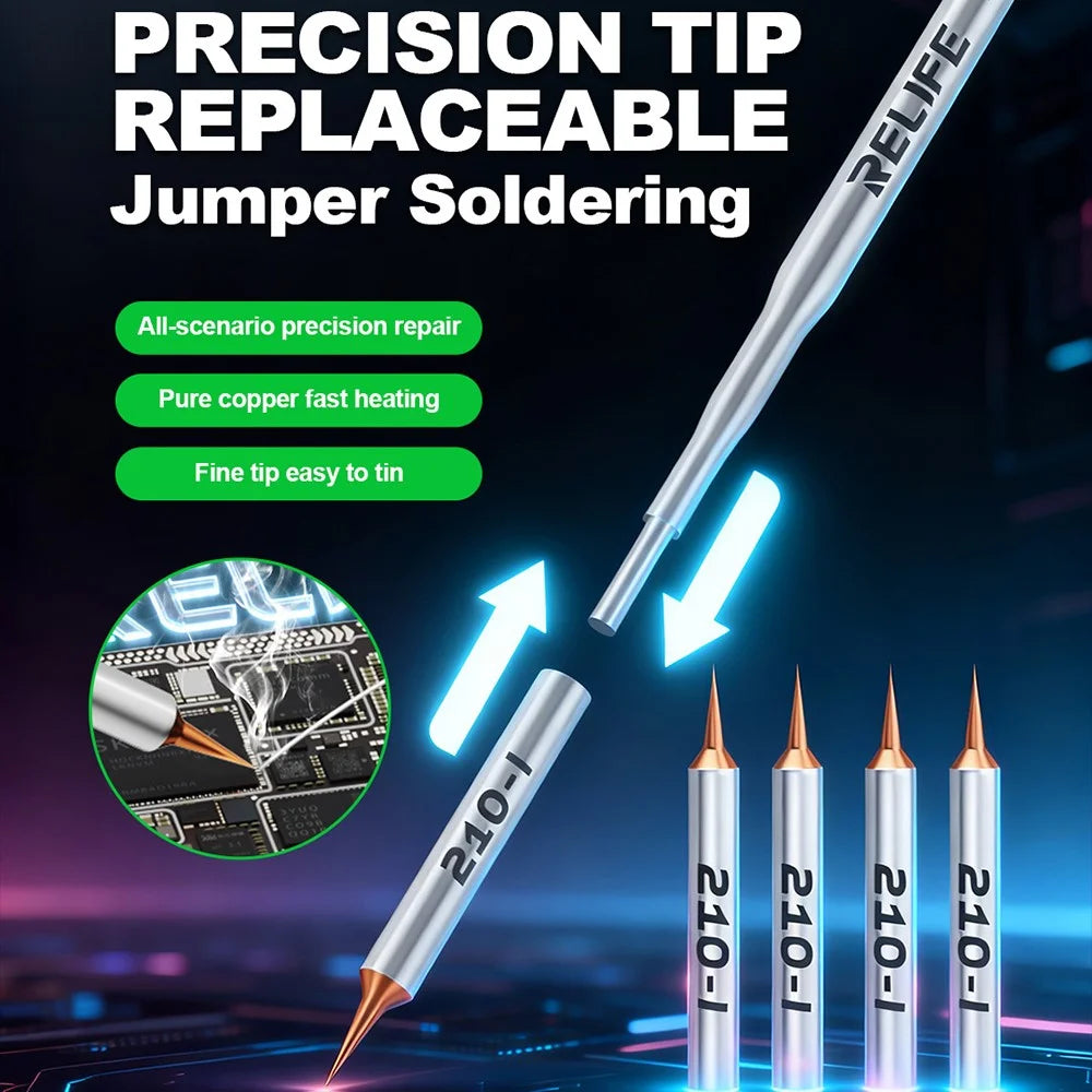 RELIFE 210 1 Set 0.1mm Soldering Iron Tips Pure Copper Ultra Fine Replaceable Tips Welding Tool for Jumper Wire Repair - 3