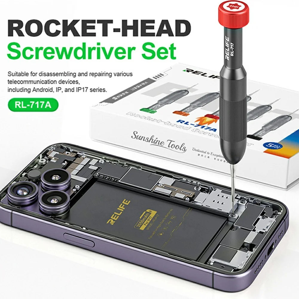 RELIFE RL-717A 5-in-1 Rocket-Head Design Screwdrivers Set S2 Steel Precision Bits Repair Tool for iPhone Android Electronics - 2