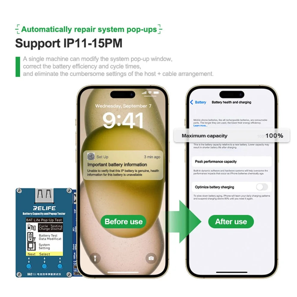 RELIFE XA2 Pro Battery Efficiency Popup Tester Cable-free Efficiency Pop-up Repair Detector for iPhone 11-15 Pro Max - 3