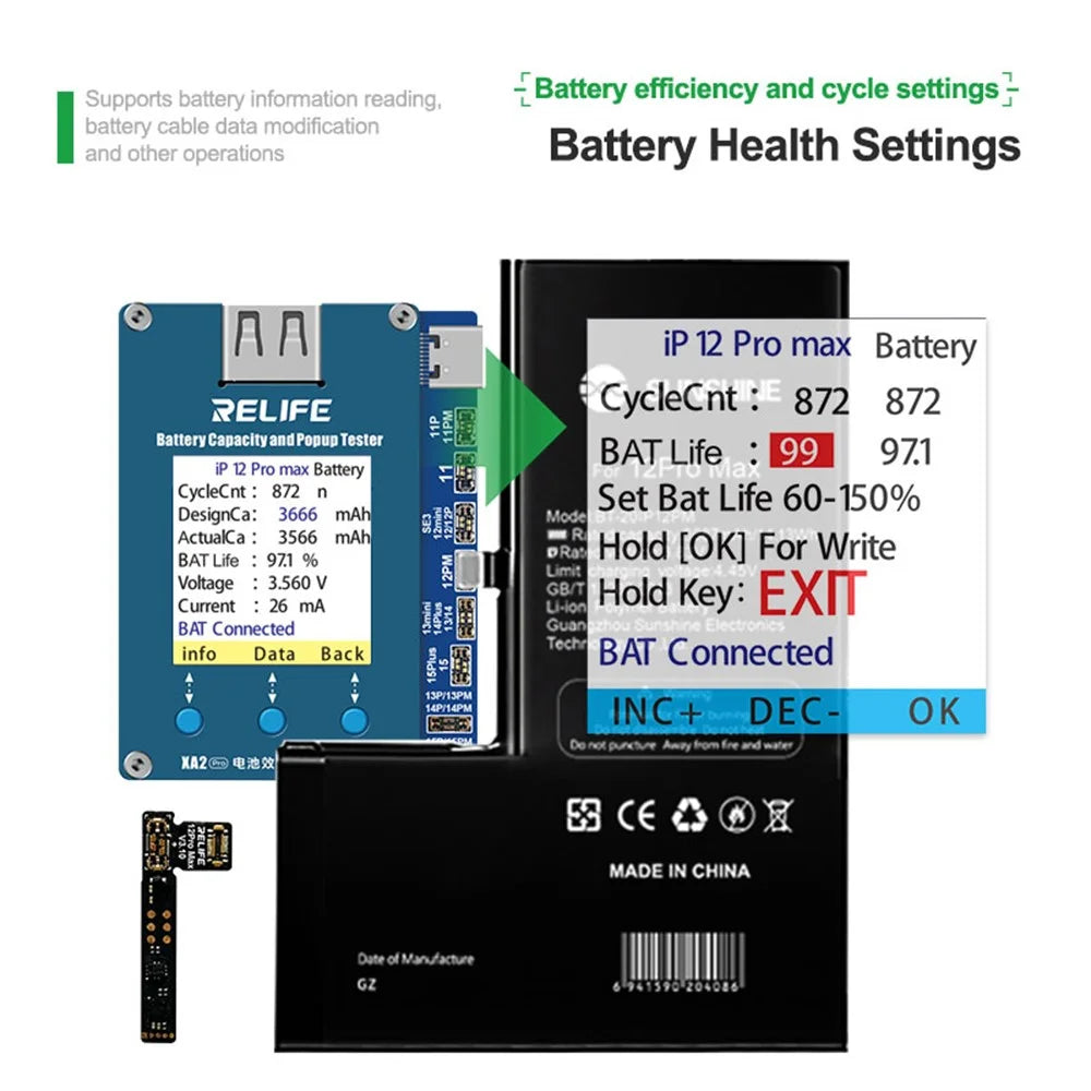 RELIFE XA2 Pro Battery Efficiency Popup Tester Cable-free Efficiency Pop-up Repair Detector for iPhone 11-15 Pro Max - 4