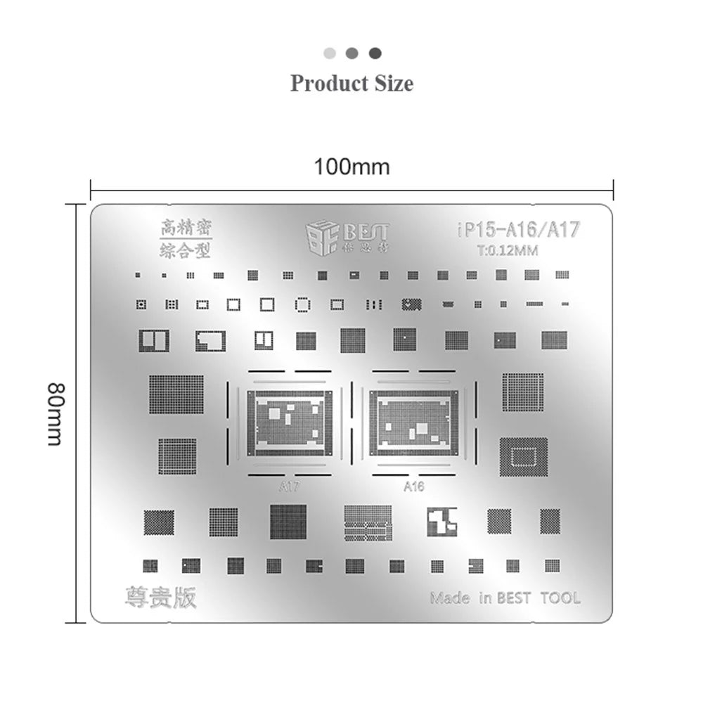 BEST BST-IP (A8-A17) 10Pcs BGA IC Solder Reballing Stencil 0.12mm Steel Template for iPhone 6-15 Series - 7