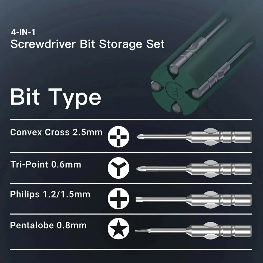 2UUL SD24 4 in 1 Screwdriver Bit Set Magnetic S2 Steel Cross Tri-Point Philips Pentalobe Bits Kit - 5