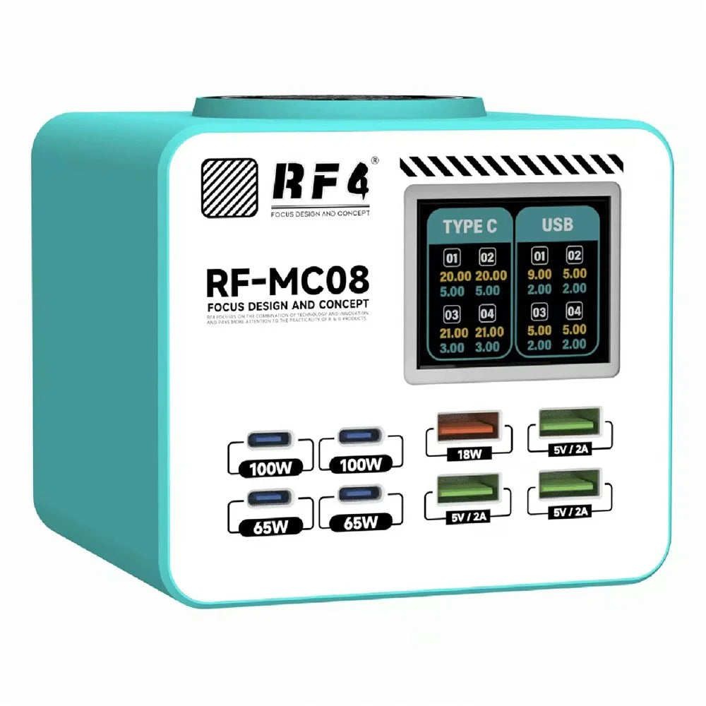 RF4 RF-MC08 LCD Screen 8-Port Charger with 4 USB-C + 4 USB-A Ports 100W Fast Charging Station for Laptop - 1